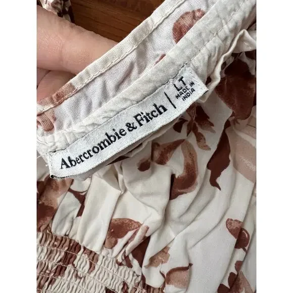 Abercrombie & Fitch Women's Brown Floral Smocked Puff Sleeve Midi Dress Size LT - Picture 7 of 11